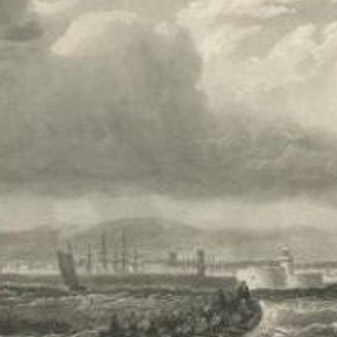 Antique Maritime Print with Ships in the View of a Harbour, circa 1860, close-up 2