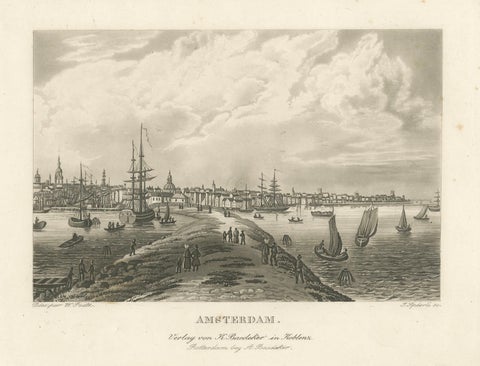 Amsterdam Harbor View: Antique 19th Century Engraving of Maritime Life, close-up 6