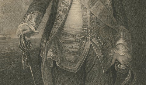 Antique Portrait Admiral Lord Hawke, British Naval Hero Engraving c.1850, close-up 4