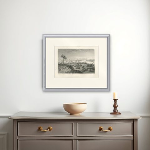 Rare Antique Engraving, Valparaíso, Chile Harbor and City Scene, 1867, shown framed on a wall