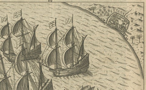 Dutch Fleet off the Coast of Bantam, Java, from History of Amsterdam, 1611, close-up 3
