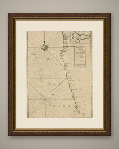 Old Map of the Namibia and South Africa Coasts & Inset of Saldanha Bay, ca.1700, shown framed