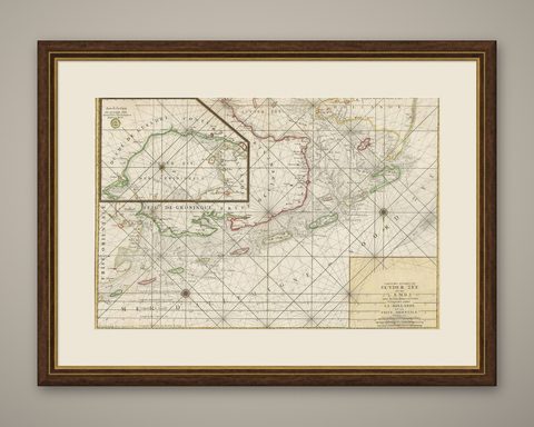 Large Sea Chart of the Zuyder Zee & The Northsea with the Wadden Islands, 1773, shown framed
