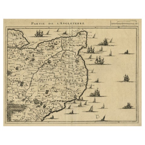Uncommon Antique Map of the English Channel Coastline, ca.1709