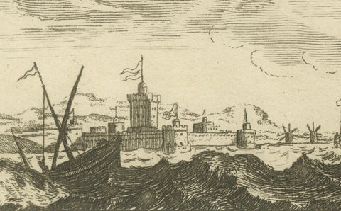 The Dardanelles with Fortified Towers and Maritime Activity, ca. 1680, close-up 1