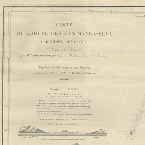 Large Chart of the Gambier Islands, Tuamotu Archipelago, French Polynesia, 1838, close-up 1