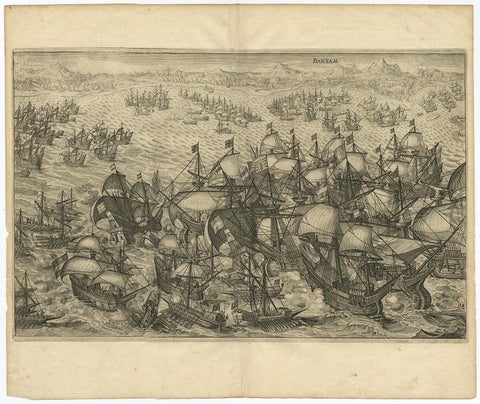 Engraving of Dutch Attacking the Portuguese Fleet off Bantam, Indonesia, 1644, view 2