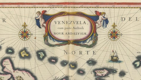 Blaeu Venezuela Map, Decorative Caribbean & Nueva Andalusia Chart 1642, close-up 2