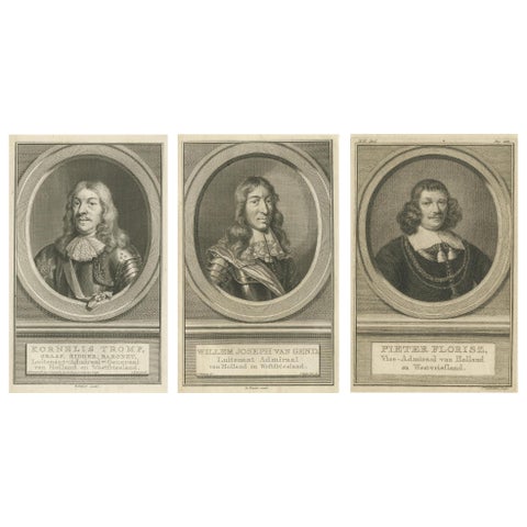 Set of Three Dutch Naval Portraits, Tromp, Van Ghend, and Florisz, c.1700s