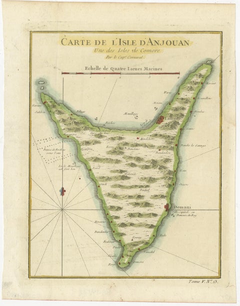Anjouan Island, Comoros, French Naval Sea Chart by Bellin, c.1765, view 2