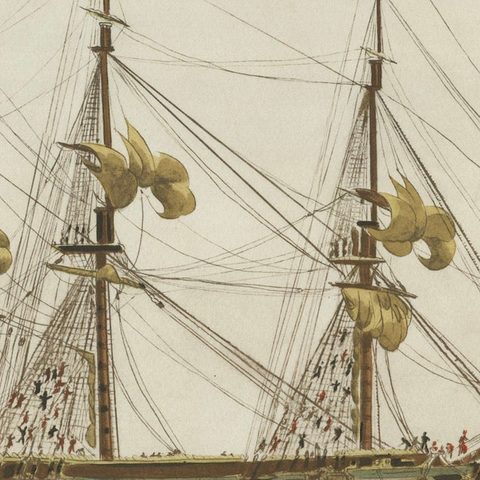 Approaching Safe Harbor: The American Frigate's Return, circa 1920, close-up 5