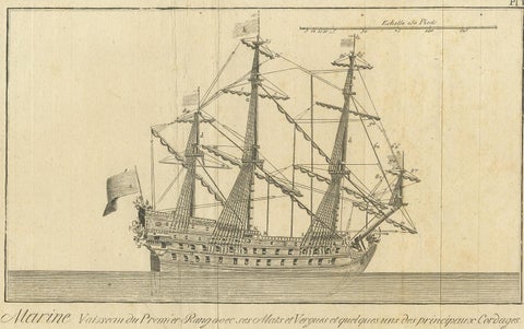 Antique Print of a Three-Masted Man-of-War, circa 1770, view 2