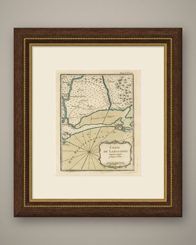 Antique Map of the Languedoc Coast between Agde and Sète 'Cette', France, shown framed