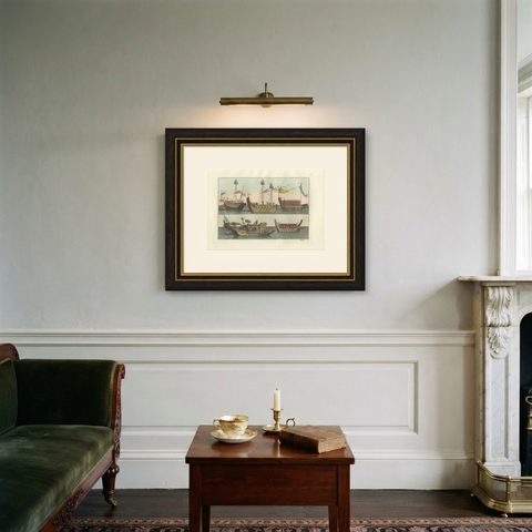 Chinese Boats and River Vessels, Hand-Coloured Ferrario Engraving, 1815, shown framed on a wall