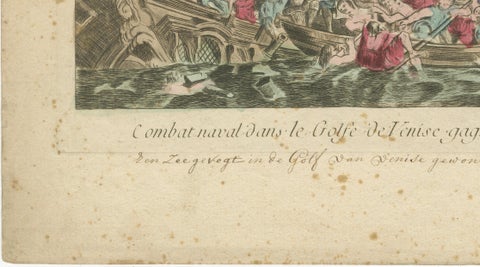 Venetian Naval Battle Print, Rare Optical Vue of Venice versus Turks, c.1770, close-up 6