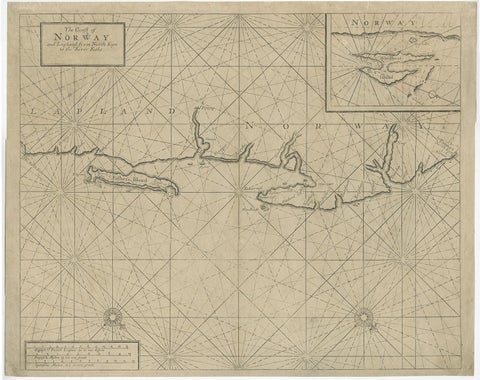 Old Sea Chart of Northern Norway, also depicting Part of Lapland & Russia, 1702, view 2