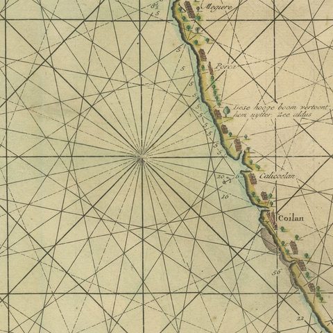 Antique Print of the Malabar Coast of India showing the VOC establishments, 1726, close-up 5