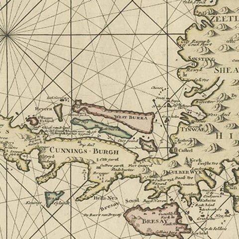 Shetland Islands Sea Chart, Antique Nautical Map by Ottens Brother c.1745, close-up 1