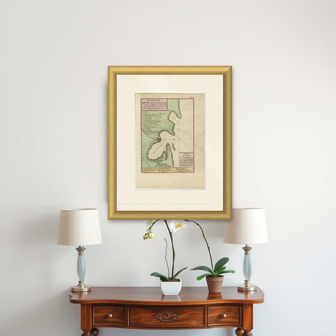 Antique Map of The Harbour of Acapulco in Mexico, 1749, shown framed on a wall