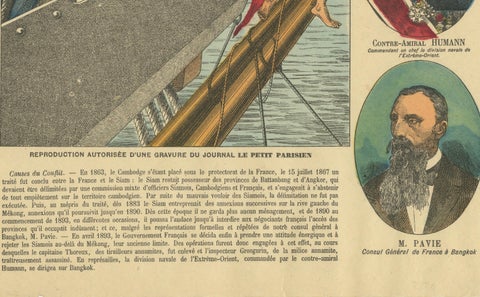 Conflict with Siam, a French Naval Action Scene, Épinal Colonial Print, 1893, close-up 2