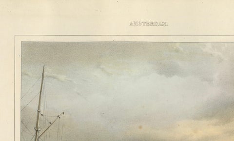 Antique View of Amsterdam Naval Arsenal, Hand-Colored Lithograph c.1850, close-up 1