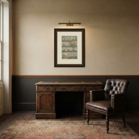 Antique Print of The Sailing Race for the Admiral's Cup at Palma, 1881, shown framed in a room