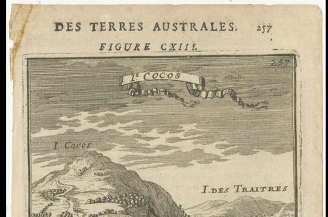 Antique Engraving Cocos Island, Maritime Scene, Manesson Mallet, 1683, close-up 5