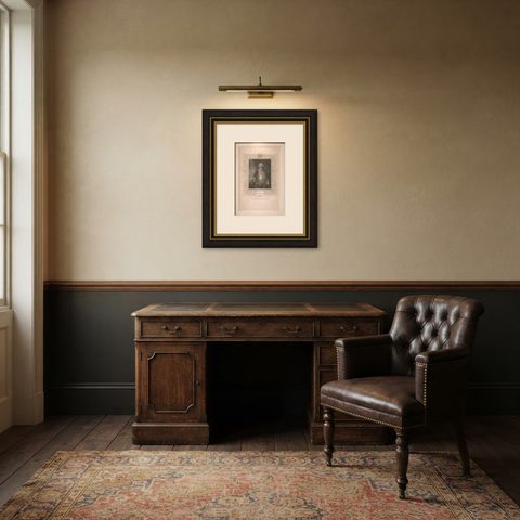 Antique Portrait Admiral Lord Hawke, British Naval Hero Engraving c.1850, shown framed in a room