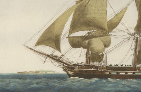 Before the Gales: An English Frigate Awaiting Wind, circa 1920, close-up 1
