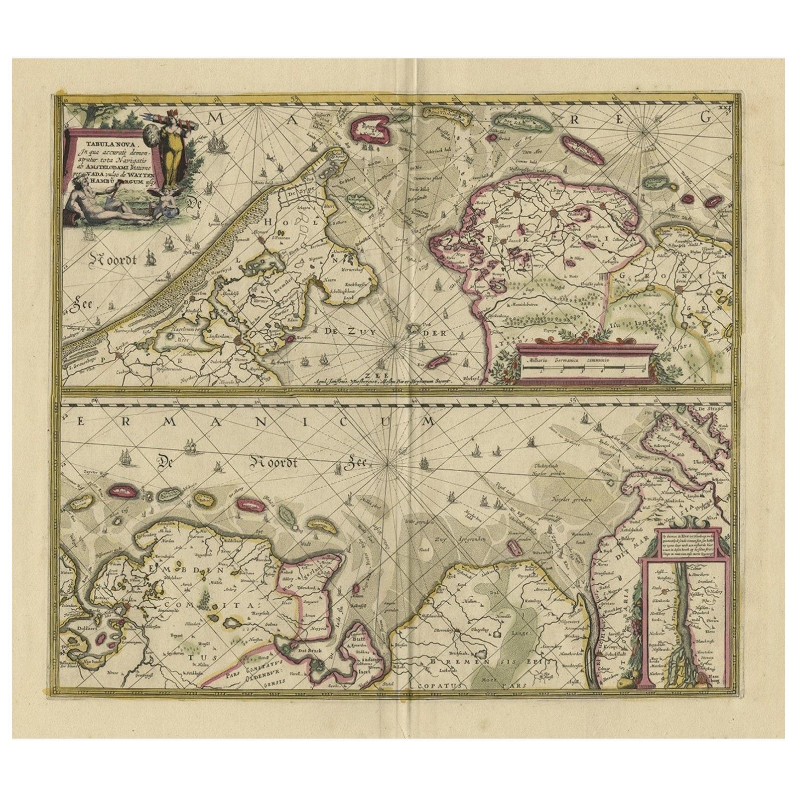 Antique Engraving of Dutch and German North Sea Coast of Friesland, ca.1680