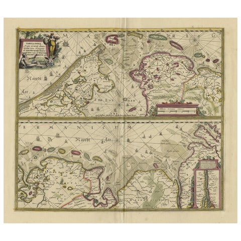 Antique Engraving of Dutch and German North Sea Coast of Friesland, ca.1680