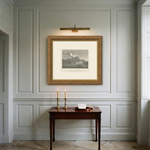 Antique Print of the Harbour Sunda Kelapa of Batavia in the Dutch Indies, 1826, shown framed on a wall