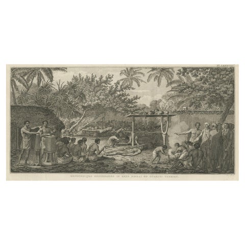 Human Sacrifice in a Morai, Tahiti, Cook Voyage Engraving c.1795