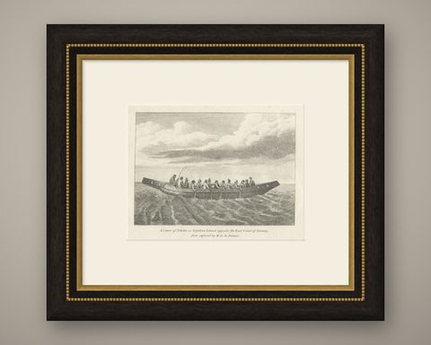 Antique Print of a Canoe of Chukotka, Tartary, 1800, shown framed
