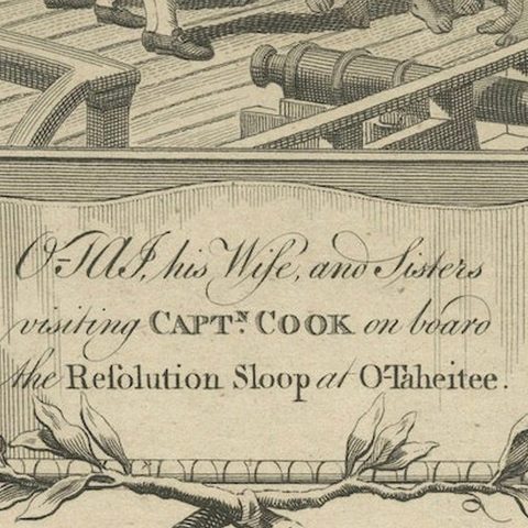1778 Engraving: Captain Cook's Second Voyage, Meeting the Tahitians, close-up 4