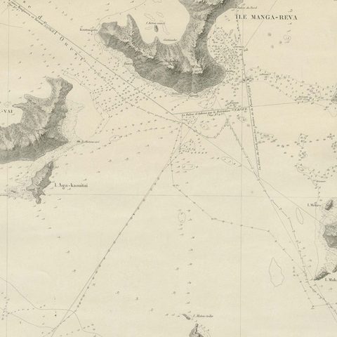 Large Chart of the Gambier Islands, Tuamotu Archipelago, French Polynesia, 1838, close-up 2