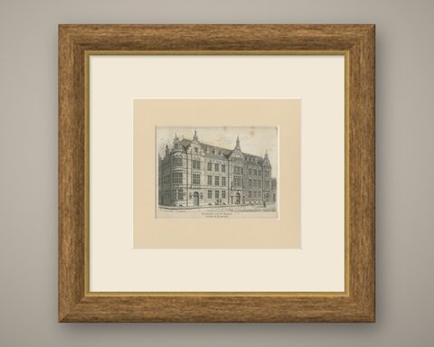 Antique Print of the Former Maritime Academy of Amsterdam, c.1890, shown framed