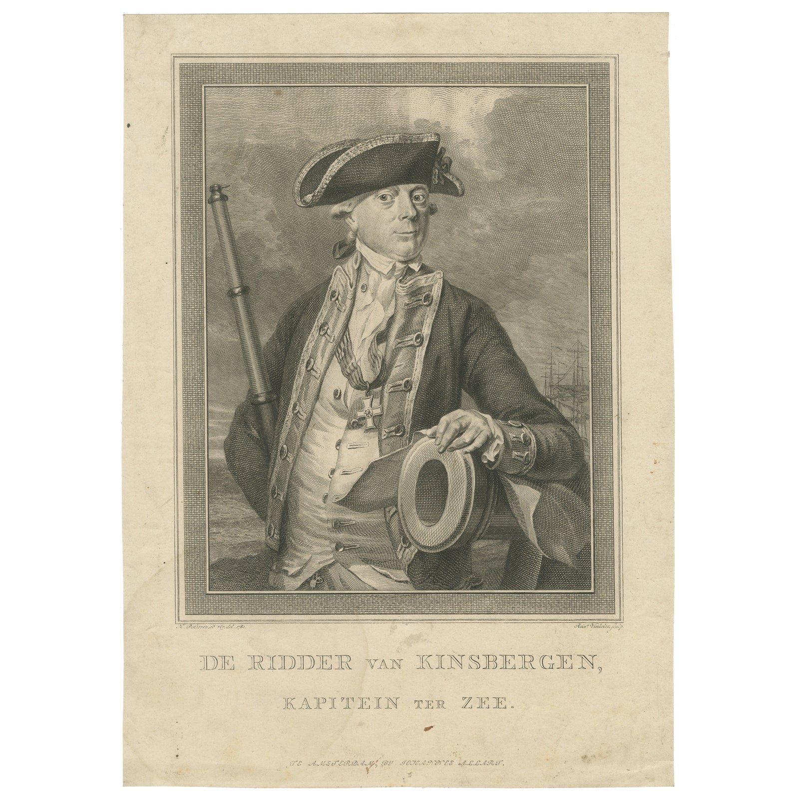 Antique Naval Portrait, Jan Hendrik van Kinsbergen, Dutch Sea Captain, c.1785
