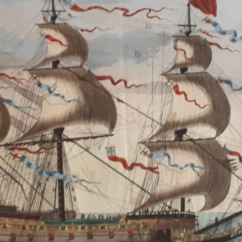 Antique Print of the Royal Flagship of the English Fleet by P. Mortier, c.1693, close-up 2
