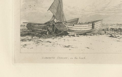 Antique Great Yarmouth Fishing Boats Maritime Etching by E.W. Cooke, 1828, close-up 6