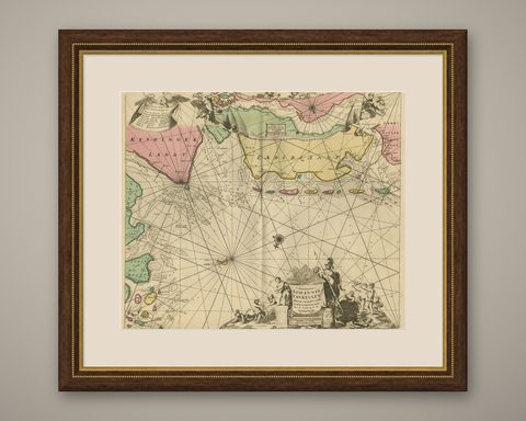Rare Sea Chart of the East Frisian Islands or Watten and the North Sea, c.1700, shown framed