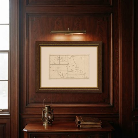 Antique Print with Charts of York's Bay and Surroundings, shown framed on a wall