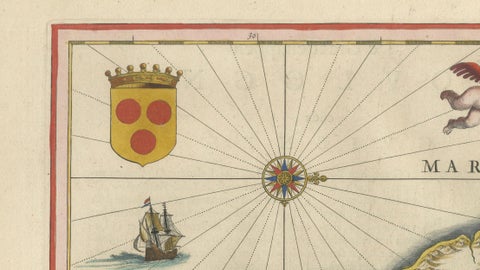 Blaeu Map of Boulogne & Calais Coast, Maritime France, Ships c.1642, close-up 2