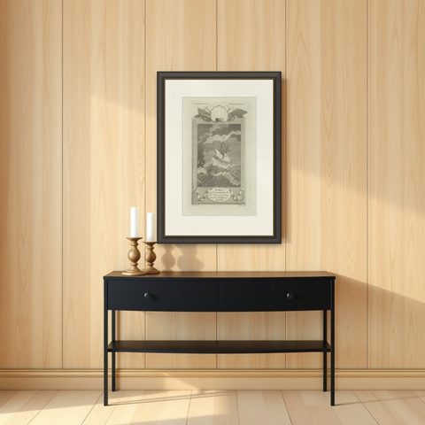 Cavendish’s Ship Desire in Storm near the Strait of Magellan, 18th Century, shown framed on a wall