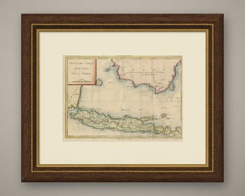 Java and Bali with Borneo Coast, 18th Century French Colonial Map, shown framed