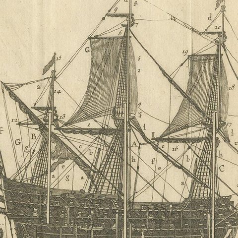 Antique Print of a Vessel Cross Section by Pluche '1735', close-up 2