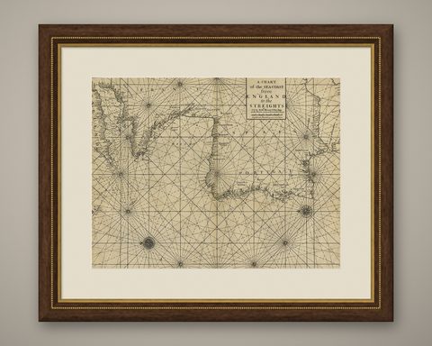 Original Antique Sea Chart of the Coastline from England to Gibraltar, ca.1700, shown framed