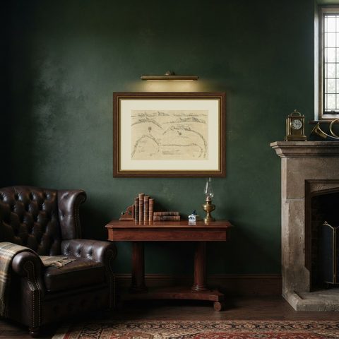 Rare Map of Six Coast Views and Anchorages of Sierra Leone and Indonesia, 1660, shown framed in a room