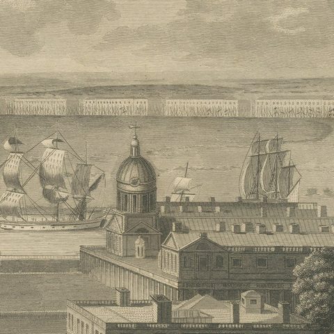 The West India Docks in the Isle of Dogs, Antique London Engraving, 1804, close-up 3
