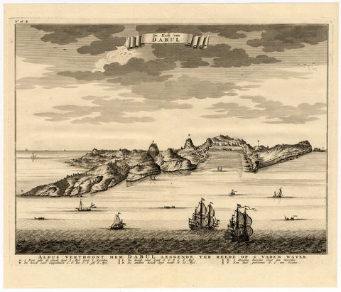 Rare Engraving of the Coast of Dabhol or Dabul, Ratnagiri, Maharashtra in India, view 2